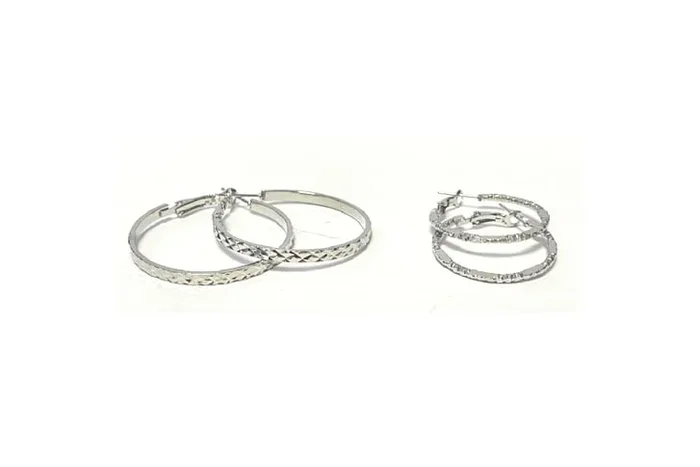 Glamorous Silver Sparkle Duo Hoop Earrings Set