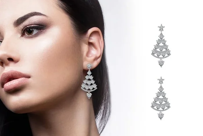 Glistening Silver Christmas Tree Dangle Earrings