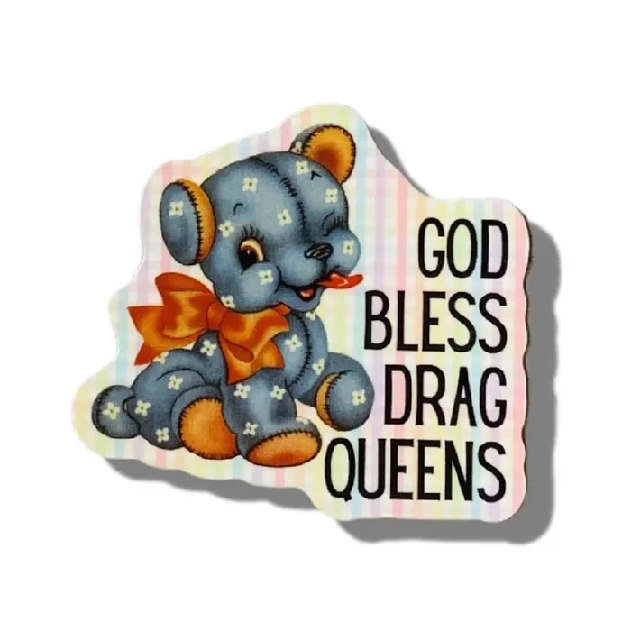 God Bless Drag Queens Vinyl Sticker Vintage Teddy Bear and Gingham Pride LGBTQ+ Decal