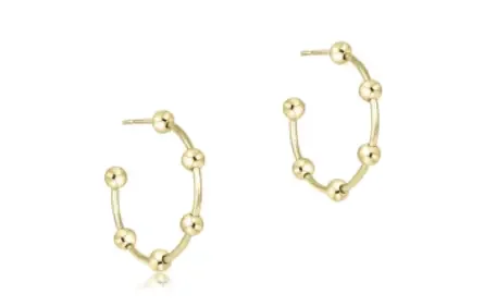 Gold 4mm Beaded Simplicity Post Hoop 1″ – Enewton