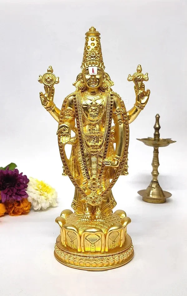 Gold Art India Lord Tirupati Balaji Idol Murti for Mandir Gold Matte