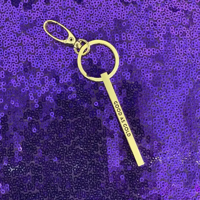 Good As Gold Stamped Bar Keychain in Gold Minimalist Metal Quote Keychain
