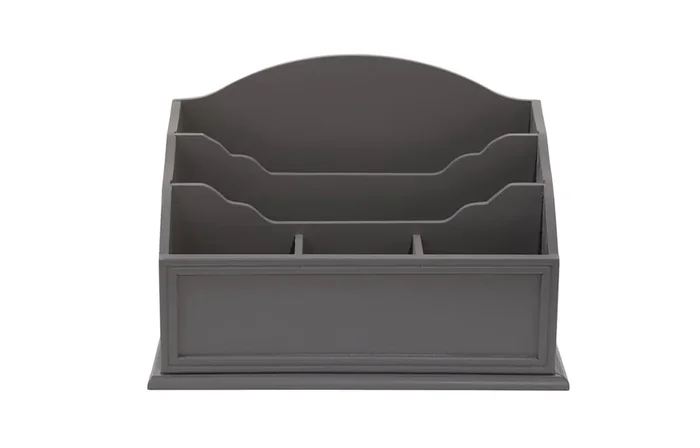 Grey Wooden 5 Sections File and Desk Organizer