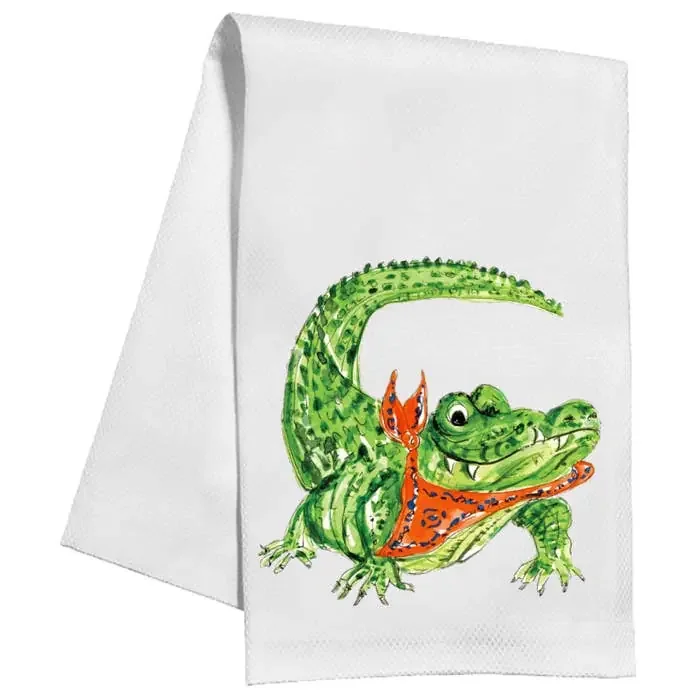 Handpainted Gator with Orange Bandana Kitchen Towel – RosanneBeck Collections