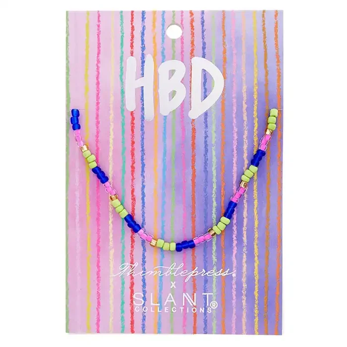 HBD Colorful Beaded Necklace Giftable Birthday Party Necklace 8″