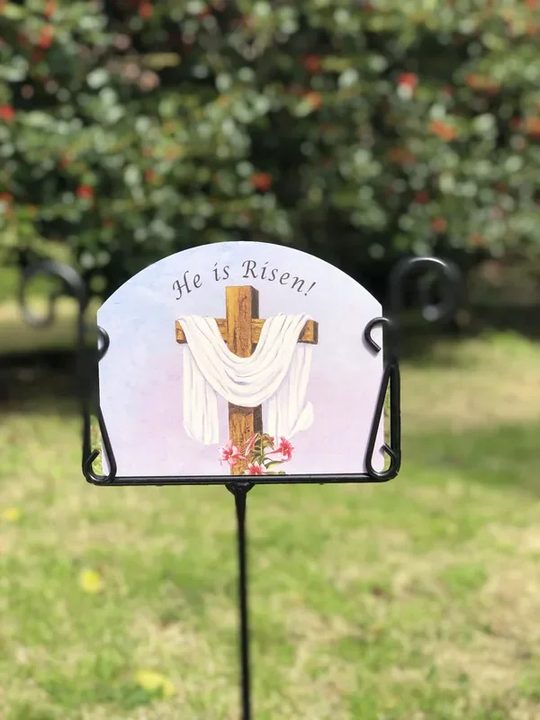 He is Risen Cross Garden Sign
