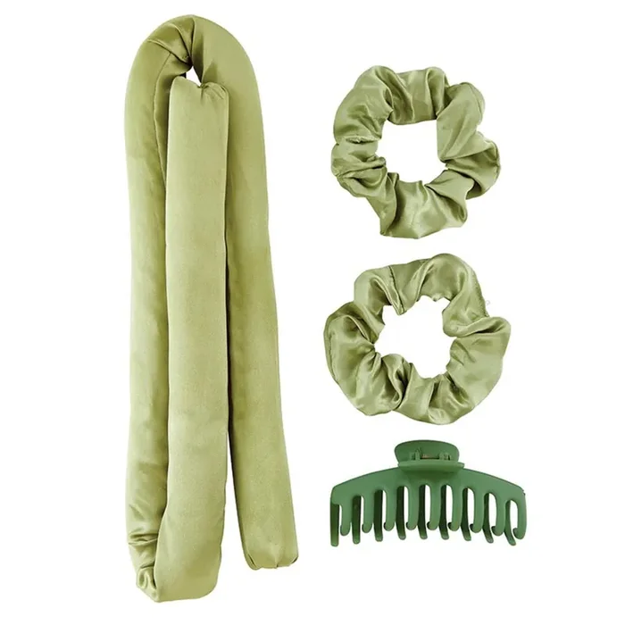 Heatless Roller Set in Green 4-Piece Hair Curler Set Hair Accessories