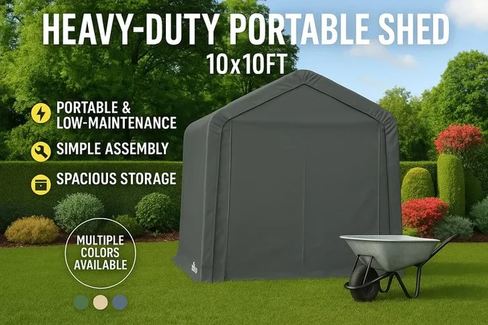 Heavy-Duty 10x10FT Portable Storage Shed – Weatherproof Polyethylene, Steel Frame, Secure Walk-In Garden Building