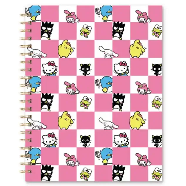 Hello Kitty and Friends Rainbow Checks Extra Large Spiral Notebook Hardcover Wire-o Binding Journal 160 Lined Pages