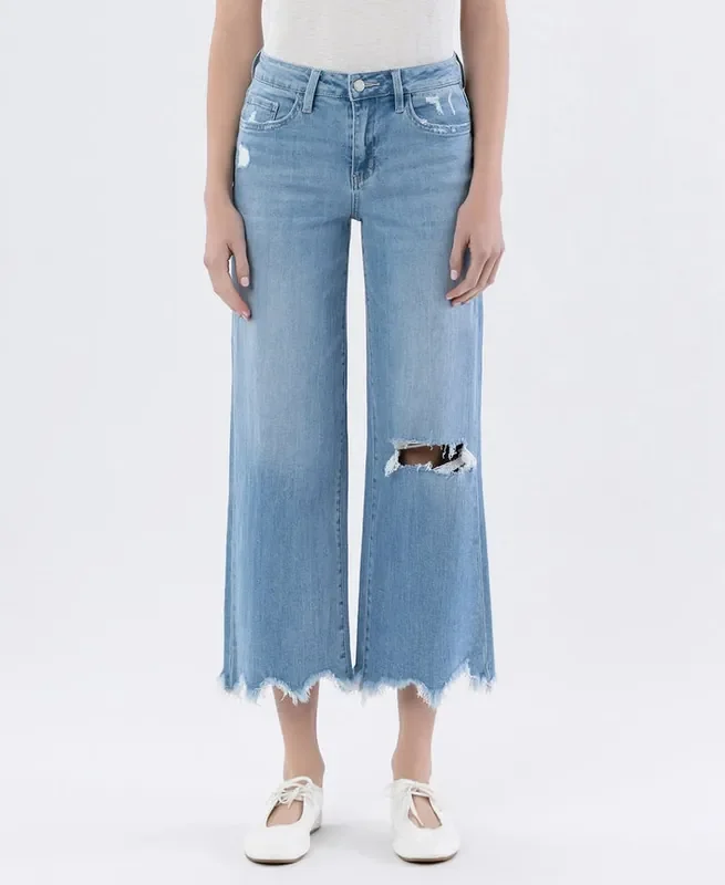 High Rise Distressed Crop Wide Jeans • Spellbingingly