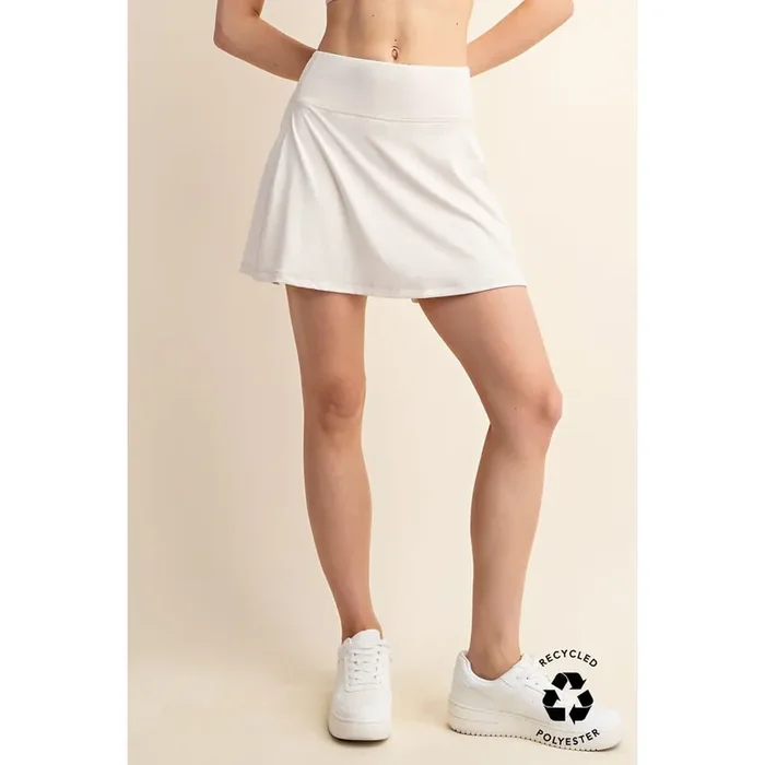 High Waist Back Pleat Skort • White Pearl