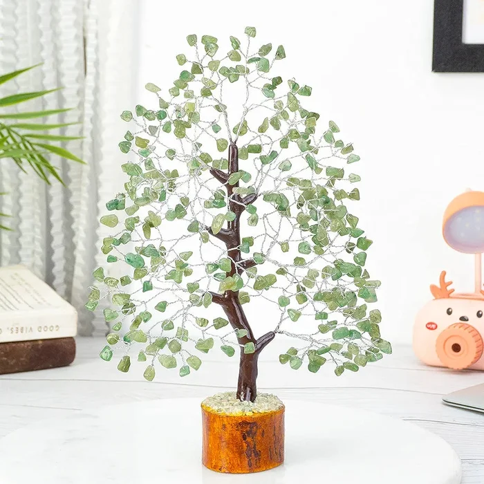 HindCraft Green Jade Crystal Tree Silver Wire 10-12 inch