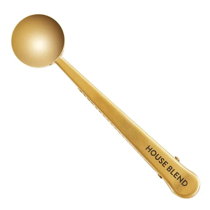House Blend Coffee Clip + Scoop in Brass Finish Stainless Steel Measuring Spoon/Resealer