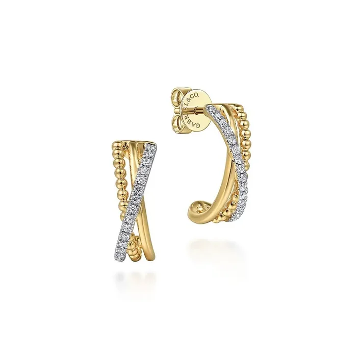Huggie Earrings in a Criss-Cross Style Set with Diamonds 14kt Yellow Gold – Gabriel & Co.