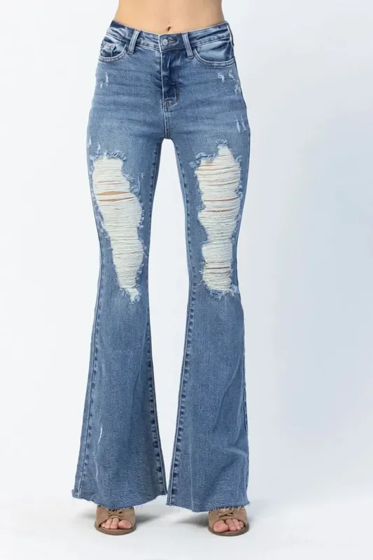 HW w Knee Destroy Flare • Jeans