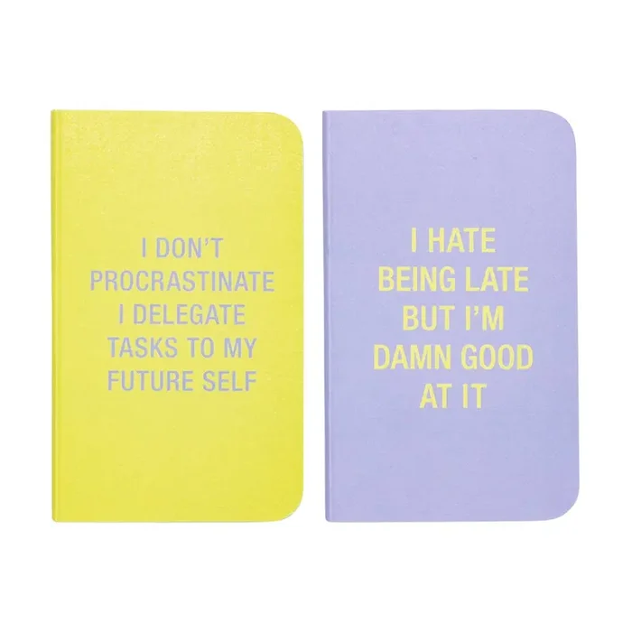 I Don‘t Procrastinate / I Hate Being Late Note Book Set in Yellow and Lilac