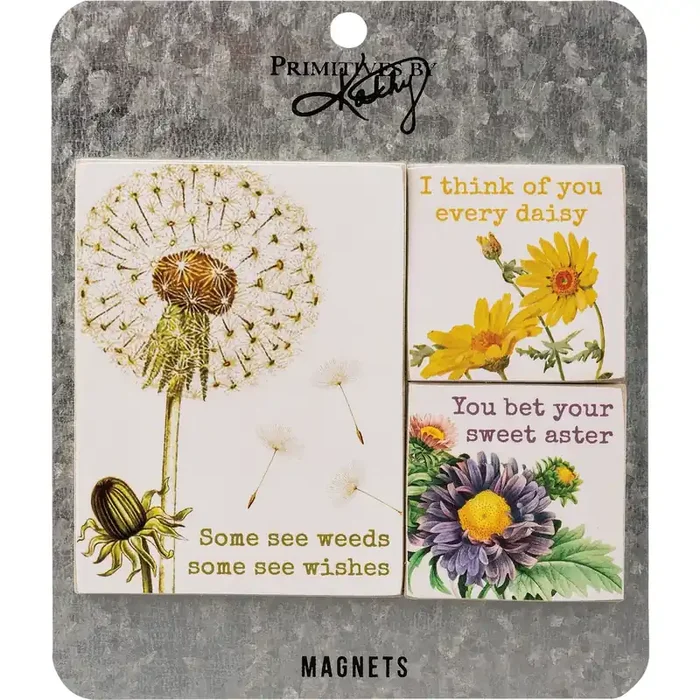 I Think of You Every Daisy Magnet Set 3 Magnets on a Metal Gift Backing