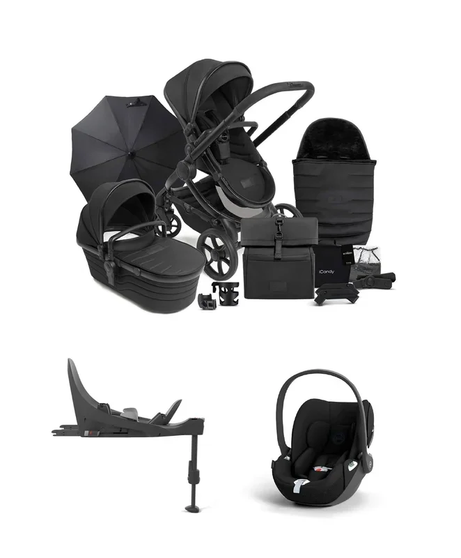 iCandy Peach 7 STUDIO Complete Bundle and Cybex Cloud T i-Size Rotating Car Seat & Base – Black
