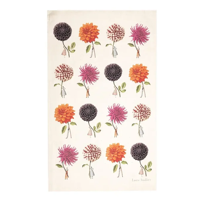 In Bloom Multi Dahlia Linen Tea Towel
