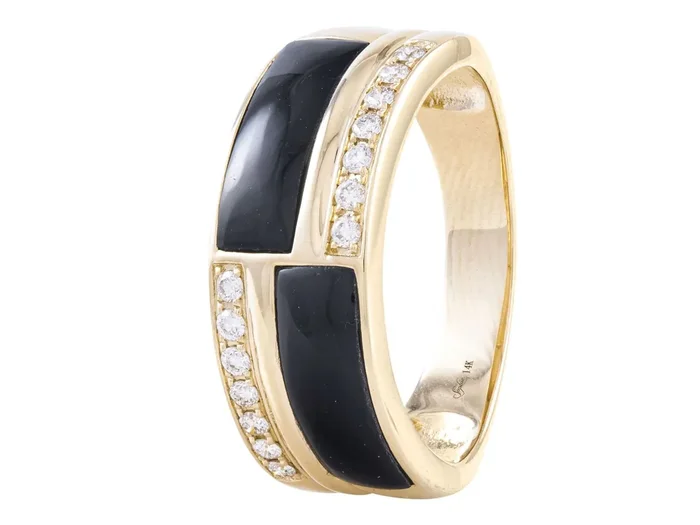 Inlaid Black Onyx & Diamond Ring Band 14kt Yellow Gold – Sophia