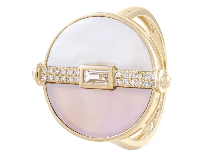 Inlaid Mother-of-Pearl with Diamonds Ring 14kt Yellow Gold – Sophia