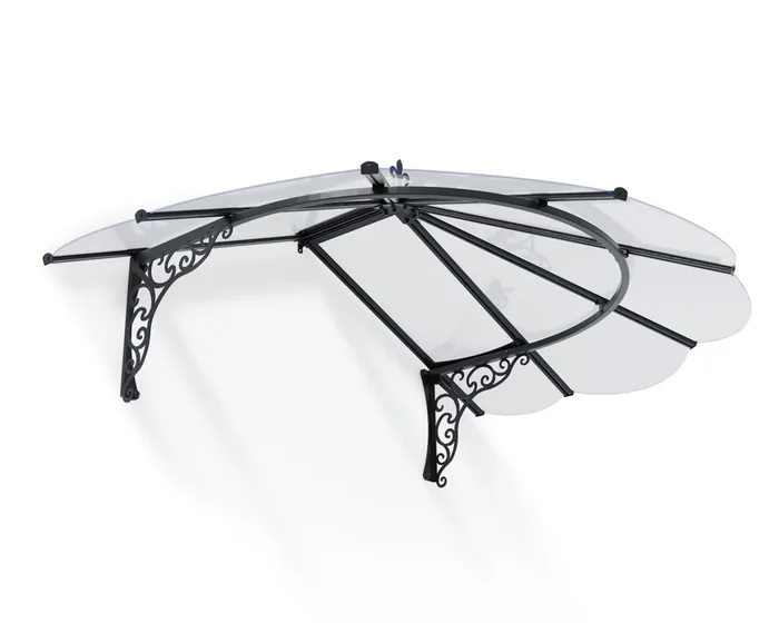 Iris 4 ft. x 6 ft. Door Awning Kit – Black Structure & clear Panels