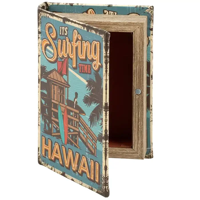 It‘s Surfing Time Hawaii Book Box Decorative Vintage Book Shaped Storage Stash Trinket Boxes