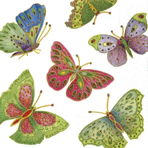 Jeweled Butterflies Paper Cocktail Napkins in Pearl