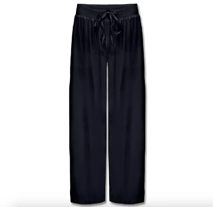 Jolie Capri Satin Ankle Pant w/ Adjustable Drawstring- Navy- PJ Harlow