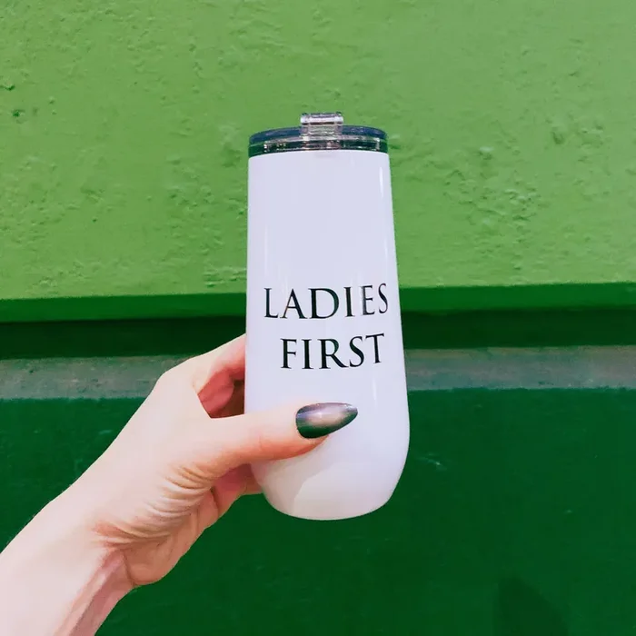 Ladies First Champagne Tumbler with Fliptop Lid Stainless Steel Insulated Flute