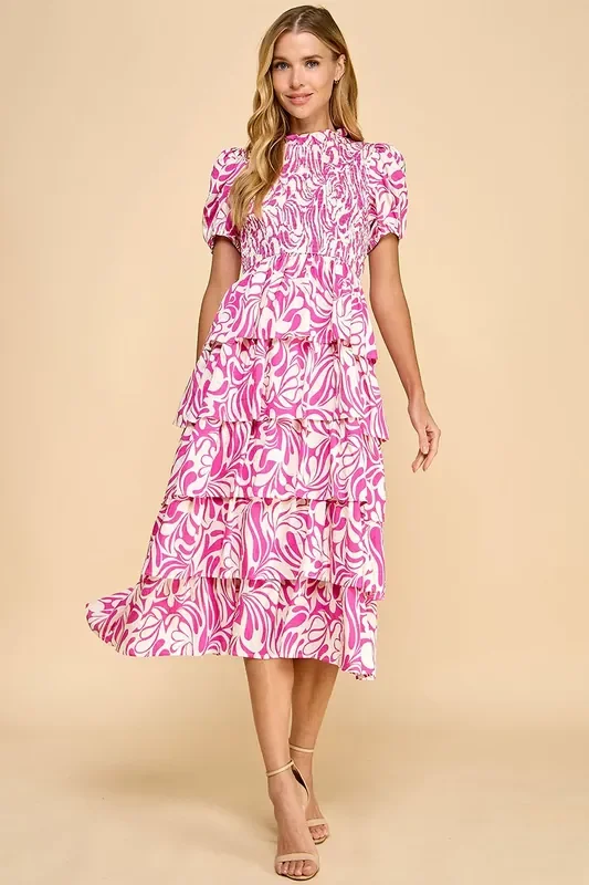 Leighton Ruffle Tiered Dress • Abstract Pink
