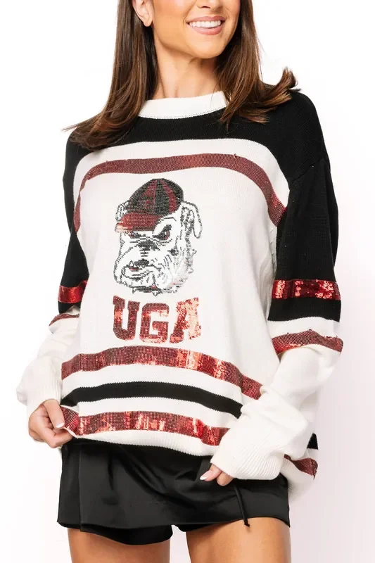 Licensed UGA Striped Color-Block Sweater Queen Of Sparkles