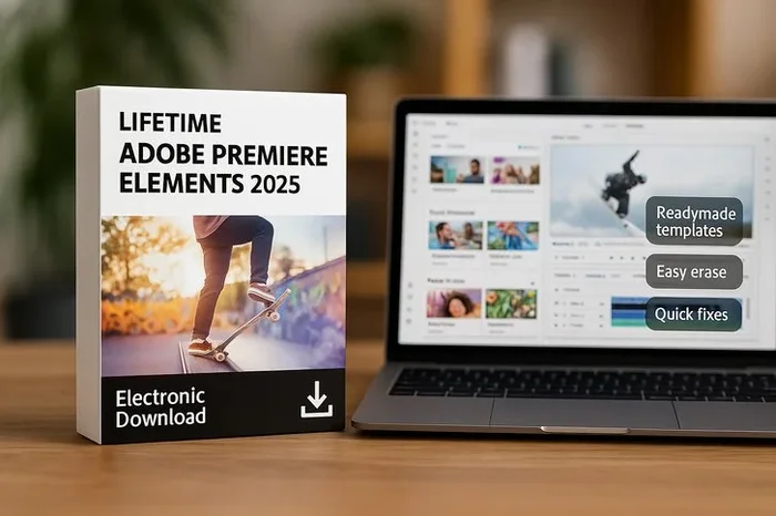 Lifetime Adobe Premiere Elements 2025 Software License – Digital Download, Professional Edition for Windows 10/11