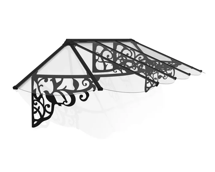 Lily 3 ft. x 10.5 ft. Door Awning Kit – Black Structure & Clear Panels