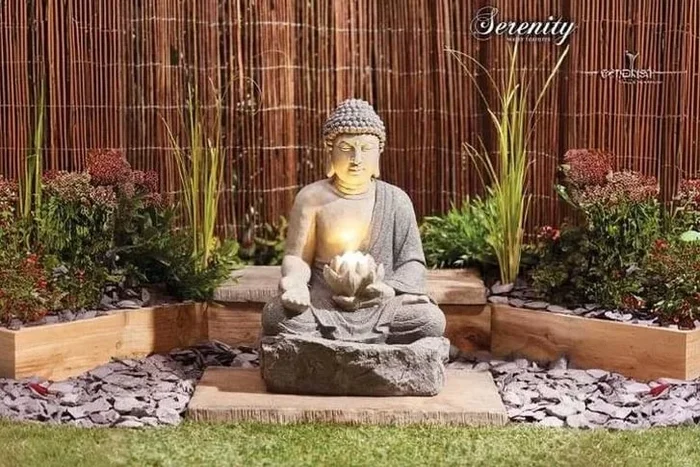 Lotus Buddha Garden Water Feature – Outdoor Ornament, Weather-Resistant Polyresin Sculpture