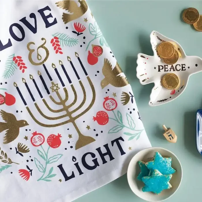 Love and Light Hanukkah Menorah Dish Towel Cotton Kitchen Tea Dish Cloth 18″ x 28″