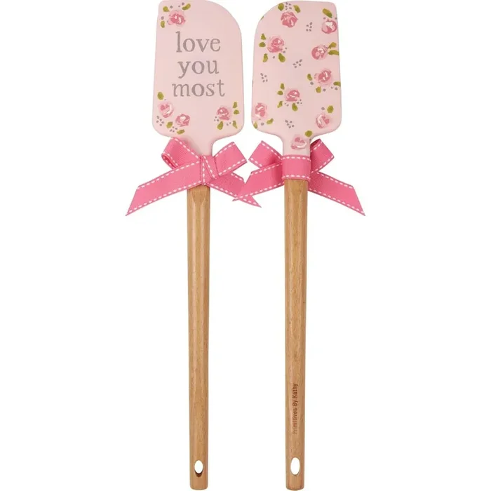 Love You Most Decorative Spatula Wooden Handle Double-Sided Silicone Turner Flipper