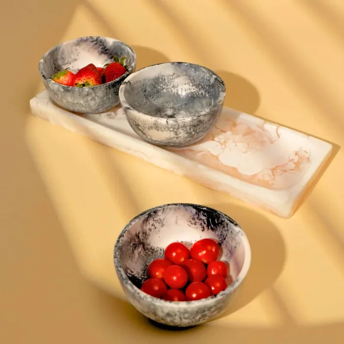 Lucente Resin Serving Tray & 3 Appetizer Bowls