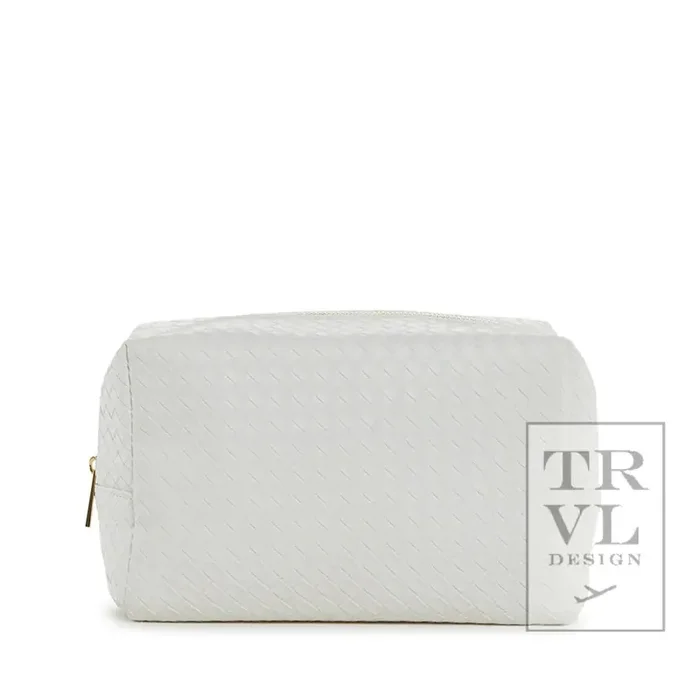 Luxe Everday Cosmetic Bag – Woven Bridal White with Champagne Satin Liner – Trvl Deisgn