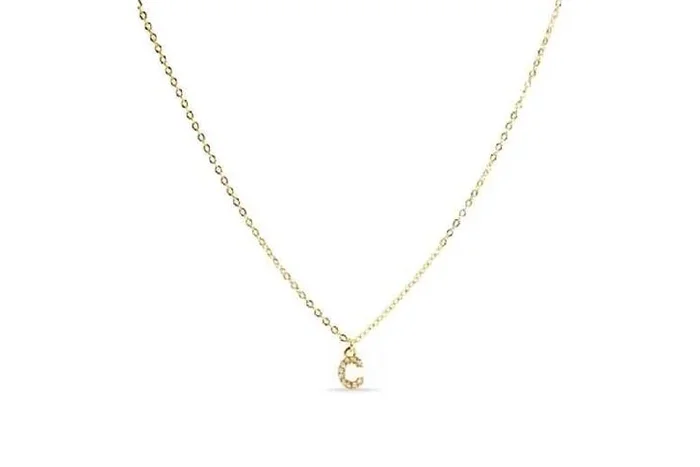 Luxenter 18k Gold Plated ‘C’ Initial Pendant Necklace with Cubic Zirconia – Adjustable Personalised Jewellery, 42cm+3cm Chain