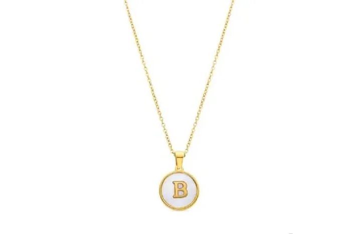 Luxenter Alphabet B Personalised Mother-of-Pearl & 18K Gold Pendant Necklace – Adjustable Chain