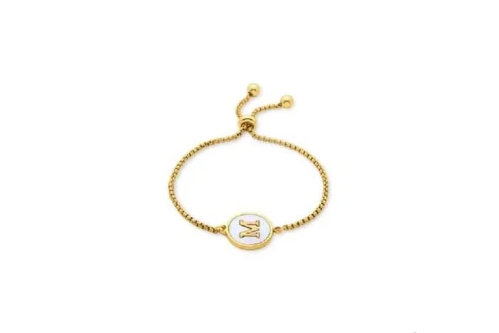 Luxenter Personalised ‘M’ Mother of Pearl & 18K Gold-Plated Bracelet – Elegant Alphabet Charm, Adjustable, Gift-Ready
