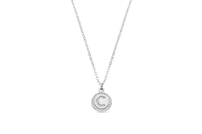 Luxenter Rhodium-Plated Zirconia Alphabet C Personalised Necklace – Adjustable Silver Chain