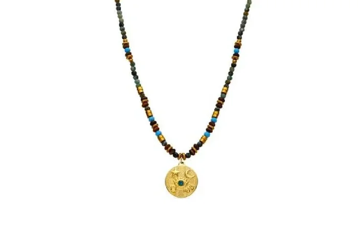 Luxenter Salki 18k Gold Boho Statement Necklace with Multicoloured Natural Stones – Adjustable Chain