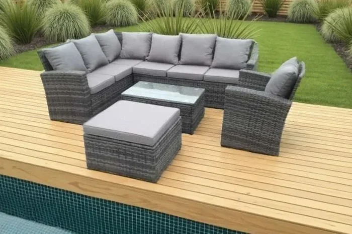 Luxurious Rattan Corner Sofa Set with Chair, Table, & Stool