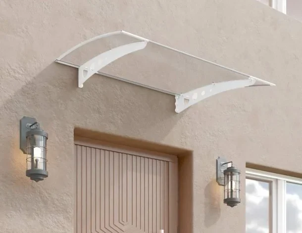 Lyra 2 ft. x 4.5 ft. Door Awning Kit – White Structure & Twin Wall Panels