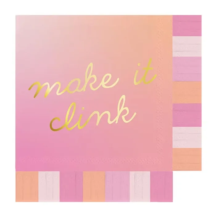 Make it Clink Fringe Beverage Napkins in Pink Ombre Party Cocktail Paper Napkin 5″