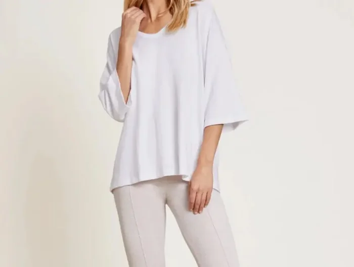 Malibu Collection® Slub Jersey V-Neck Boxy Tee – Olive Branch- Barefoot Dreams