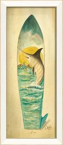 Marlin Surfboard Framed Print 11″ x 26″