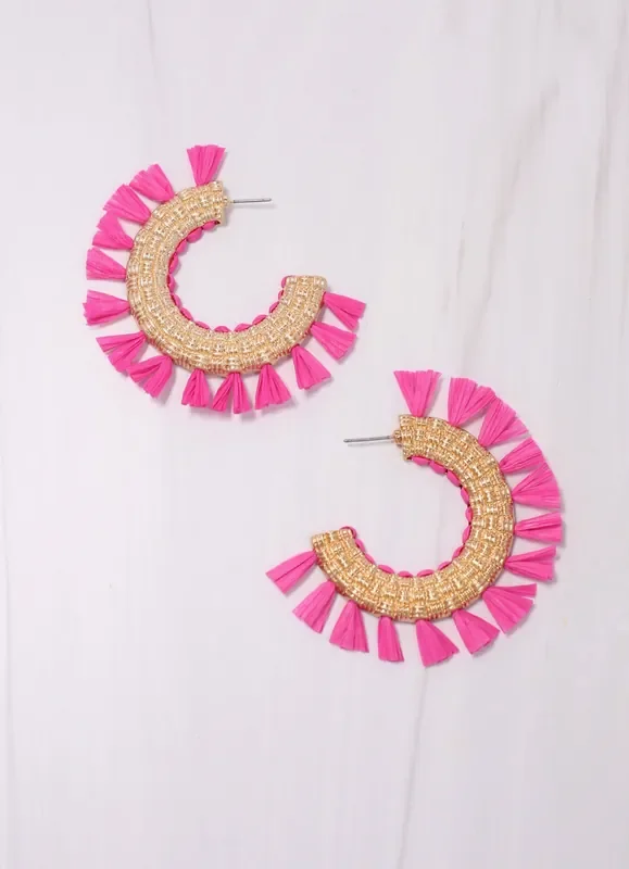 Martine Tassel Hoop Earring Hot Pink